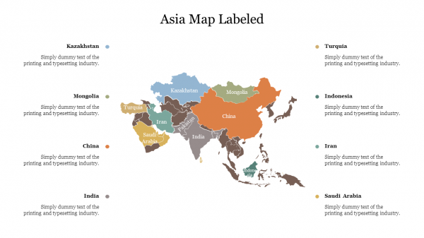 Editable Asia Map Labeled Ppt Template Presentation Slides